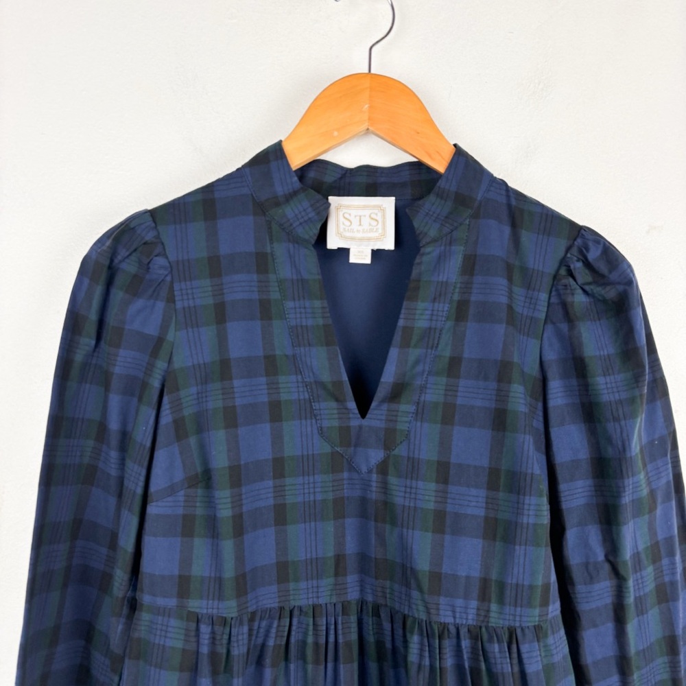Sail to Sable Tuckernuck Blackwatch Plaid Long Sleeve Tunic Flare Dress Sz XS - Picture 5 of 11